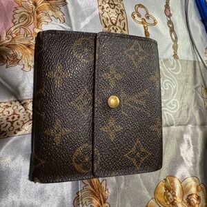Louis Vuitton Brown Monogram Wallet with Gold Button and free COA